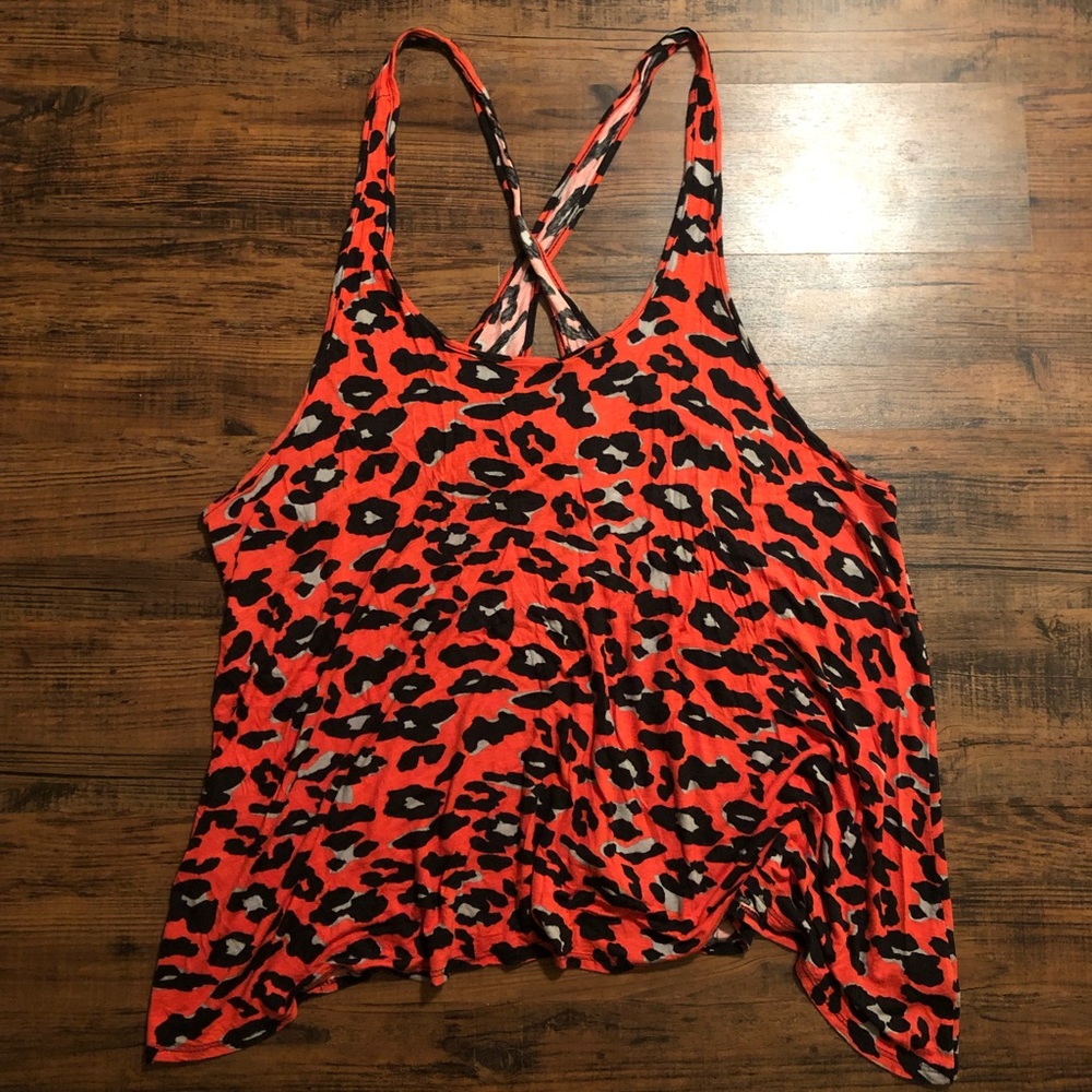 Cheetah tank with cross back strap detail.
